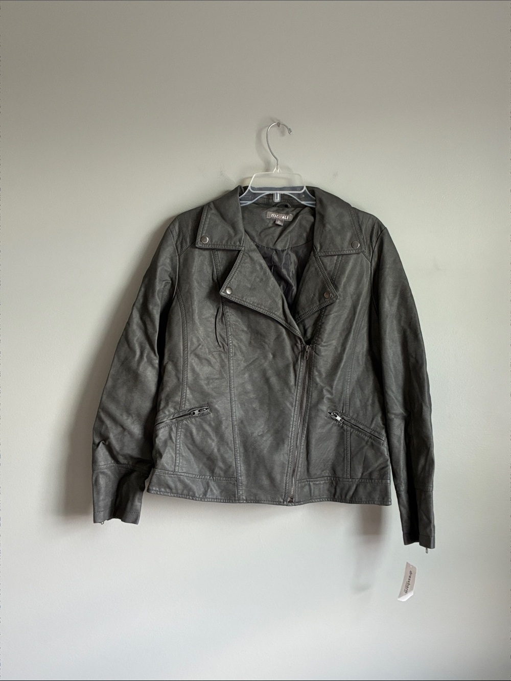 Roz & Ali Dark Gray Faux Leather Moto Jacket